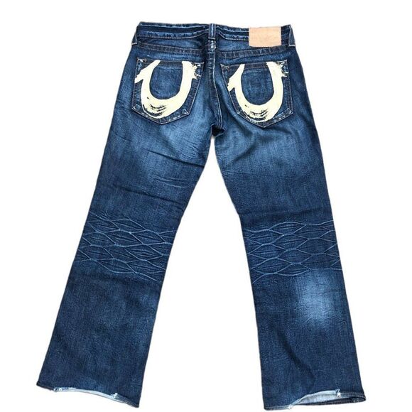 Vintage True Religion Jeans Size 36 Yellow Horsehoe Blue - Picture 4 of 10